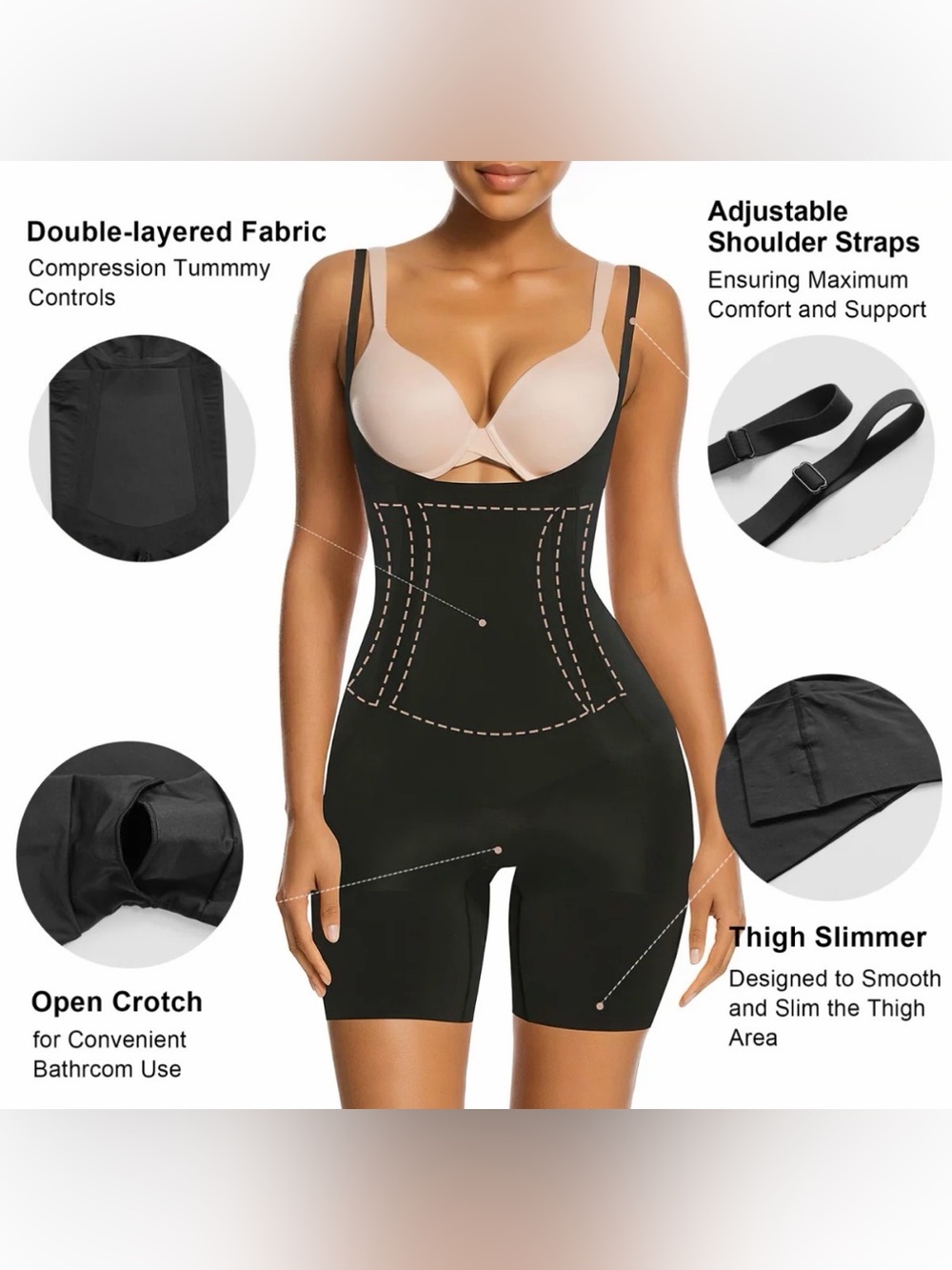 SHAPERX One-Piece Seamless Core-Sculpting Open-Bust Shorts Bodysuit